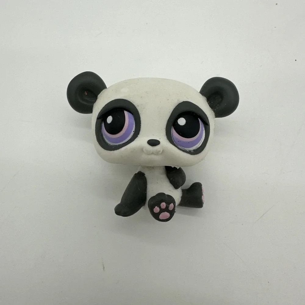 Littlest Pet Shop Panda Bear LPS #89 Gray & White Purple Pink Eyes Red Magnet